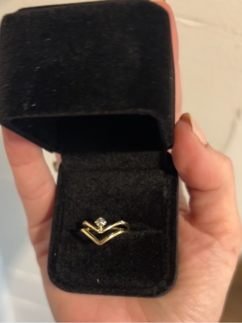 Gold V-Stack Ring with Center Stone - Women Jewelry